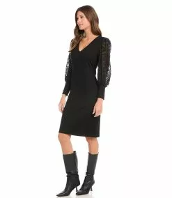 Karen Kane Petite Size Lace Sleeve Dress 9 Karen Kane Petite Size Lace Sleeve Dress -karen kane Sales Shop karenkane 2022 winter 4L14332P BLK 005 1