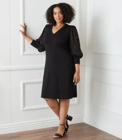 Karen Kane Plus Size Lace Sleeve Dress -karen kane Sales Shop karenkane 2022 winter 4L14332W BLK 007
