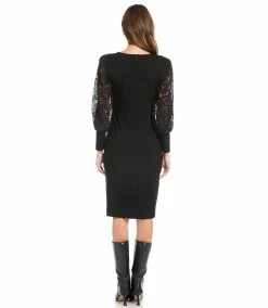 Karen Kane Lace Sleeve Dress -karen kane Sales Shop karenkane 2022 winter 4L14332 BLK 004