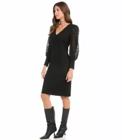 Karen Kane Lace Sleeve Dress -karen kane Sales Shop karenkane 2022 winter 4L14332 BLK 005