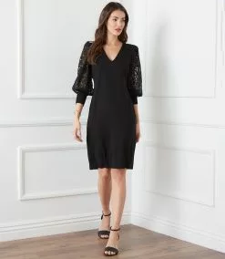 Karen Kane Lace Sleeve Dress -karen kane Sales Shop karenkane 2022 winter 4L14332 BLK 007