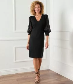 Karen Kane Lace Sleeve Dress -karen kane Sales Shop karenkane 2022 winter 4L14332 BLK 009