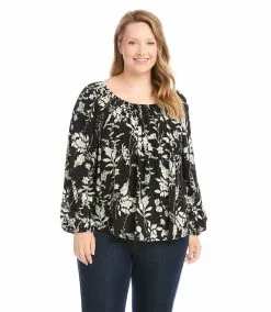 Karen Kane Plus Size Blouson Sleeve Peasant Top