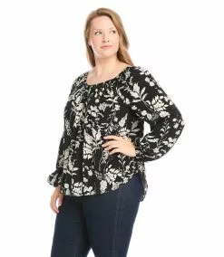 Karen Kane Plus Size Blouson Sleeve Peasant Top -karen kane Sales Shop karenkane 2022 winter 4L16612W BLC 003
