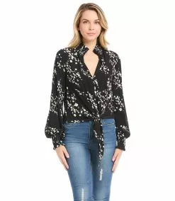 Karen Kane Tie-Front Top -karen kane Sales Shop karenkane 2022 winter 4L20604 PRT 002