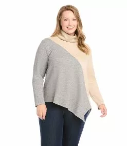 Karen Kane Plus Size Asymmetric Colorblock Top -karen kane Sales Shop karenkane 2022 winter 4L24515W GWO 003