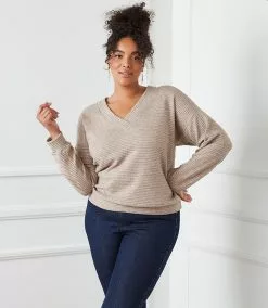 Karen Kane Plus Size V-Neck Sweater -karen kane Sales Shop karenkane 2022 winter 4L30612W DKOAT 006