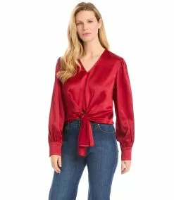 Karen Kane Tie-Front Blouse -karen kane Sales Shop karenkane 2022 winter 4L68117 RED 002