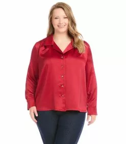 Karen Kane Plus Size Long Sleeve Button-Up Shirt 14 Karen Kane Plus Size Long Sleeve Button-Up Shirt -karen kane Sales Shop karenkane 2022 winter 4L68118W RED 003
