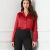 Karen Kane Long Sleeve Button-Up Shirt -karen kane Sales Shop karenkane 2022 winter 4L68118 RED 001