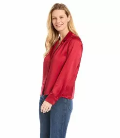 Karen Kane Long Sleeve Button-Up Shirt -karen kane Sales Shop karenkane 2022 winter 4L68118 RED 004