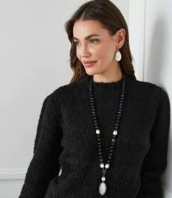 Karen Kane Beaded Long Mother Of Pearl Necklace -karen kane Sales Shop karenkane 2022 winter 4L89580 BLK 005