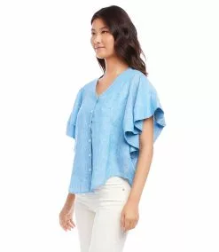 Karen Kane Flutter Sleeve Top -karen kane Sales Shop karenkane 2023 spring 1L01550 BLU 005