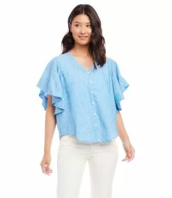 Karen Kane Flutter Sleeve Top -karen kane Sales Shop karenkane 2023 spring 1L01550 BLU 007