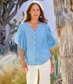 Karen Kane Flutter Sleeve Top -karen kane Sales Shop karenkane 2023 spring 1L01550 BLU 010