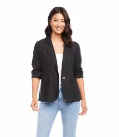 Karen Kane Ruched Sleeve Jacket -karen kane Sales Shop karenkane 2023 spring 1L01551 BLK 003