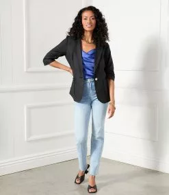 Karen Kane Ruched Sleeve Jacket -karen kane Sales Shop karenkane 2023 spring 1L01551 BLK 009