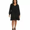 Karen Kane Plus Size Long Sleeve Tiered Dress -karen kane Sales Shop karenkane 2023 spring 1L13126W BLK 001