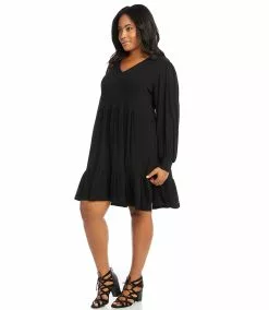 Karen Kane Plus Size Long Sleeve Tiered Dress -karen kane Sales Shop karenkane 2023 spring 1L13126W BLK 003