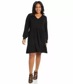 Karen Kane Plus Size Long Sleeve Tiered Dress -karen kane Sales Shop karenkane 2023 spring 1L13126W BLK 005