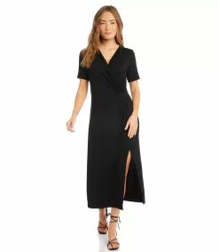 Karen Kane Petite Size Faux Wrap Midi Dress