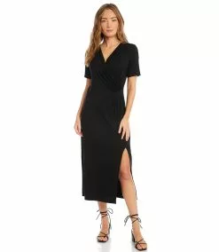 Karen Kane Petite Size Faux Wrap Midi Dress 12 Karen Kane Petite Size Faux Wrap Midi Dress -karen kane Sales Shop karenkane 2023 spring 1L13127P BLK 005 1