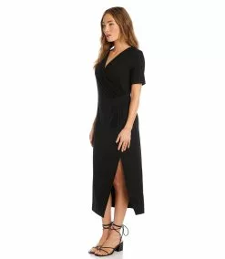 Karen Kane Petite Size Faux Wrap Midi Dress 10 Karen Kane Petite Size Faux Wrap Midi Dress -karen kane Sales Shop karenkane 2023 spring 1L13127P BLK 006
