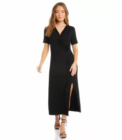 Karen Kane Faux Wrap Midi Dress -karen kane Sales Shop karenkane 2023 spring 1L13127 BLK 002
