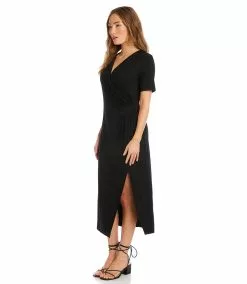 Karen Kane Faux Wrap Midi Dress -karen kane Sales Shop karenkane 2023 spring 1L13127 BLK 006
