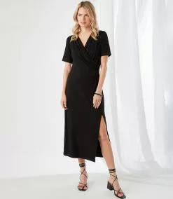 Karen Kane Faux Wrap Midi Dress -karen kane Sales Shop karenkane 2023 spring 1L13127 BLK 009
