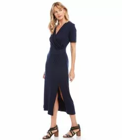 Karen Kane Faux Wrap Midi Dress -karen kane Sales Shop karenkane 2023 spring 1L13129 NAV 004