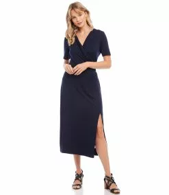 Karen Kane Faux Wrap Midi Dress -karen kane Sales Shop karenkane 2023 spring 1L13129 NAV 005