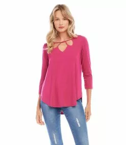 Karen Kane Petite Size Cut Out Shirttail Tee