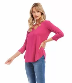 Karen Kane Petite Size Cut Out Shirttail Tee -karen kane Sales Shop karenkane 2023 spring 1L13130P RAS 004