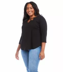 Karen Kane Plus Size Cut Out Shirttail Tee -karen kane Sales Shop karenkane 2023 spring 1L13130W BLK 003