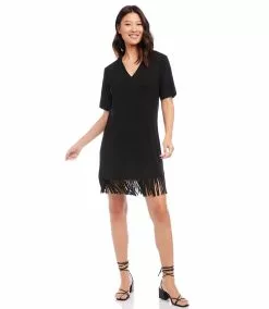 Karen Kane Petite Size V-Neck Fringe Dress 12 Karen Kane Petite Size V-Neck Fringe Dress -karen kane Sales Shop karenkane 2023 spring 1L14336P BLK 005 1