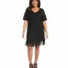 Karen Kane Plus Size V Neck Fringe Dress -karen kane Sales Shop karenkane 2023 spring 1L14336W BLK 001 1