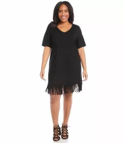 Karen Kane Plus Size V Neck Fringe Dress