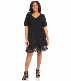 Karen Kane Plus Size V Neck Fringe Dress -karen kane Sales Shop karenkane 2023 spring 1L14336W BLK 004 1