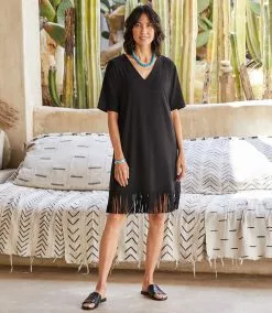 Karen Kane V-Neck Fringe Dress -karen kane Sales Shop karenkane 2023 spring 1L14336 BLK 001