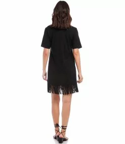 Karen Kane V-Neck Fringe Dress -karen kane Sales Shop karenkane 2023 spring 1L14336 BLK 004