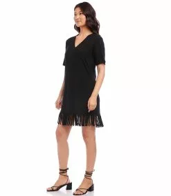 Karen Kane V-Neck Fringe Dress -karen kane Sales Shop karenkane 2023 spring 1L14336 BLK 005