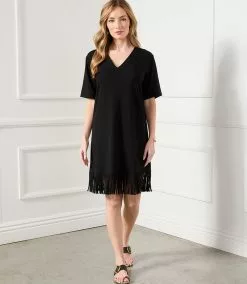 Karen Kane V-Neck Fringe Dress -karen kane Sales Shop karenkane 2023 spring 1L14336 BLK 008