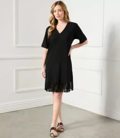 Karen Kane V-Neck Fringe Dress -karen kane Sales Shop karenkane 2023 spring 1L14336 BLK 009