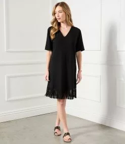Karen Kane V-Neck Fringe Dress -karen kane Sales Shop karenkane 2023 spring 1L14336 BLK 010