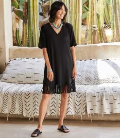 Karen Kane V-Neck Fringe Dress -karen kane Sales Shop karenkane 2023 spring 1L14336 BLK 015