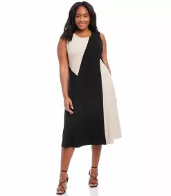Karen Kane Plus Size Sleeveless Colorblock Dress -karen kane Sales Shop karenkane 2023 spring 1L14337W BLK 002