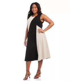 Karen Kane Plus Size Sleeveless Colorblock Dress -karen kane Sales Shop karenkane 2023 spring 1L14337W BLK 004