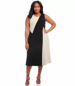Karen Kane Plus Size Sleeveless Colorblock Dress -karen kane Sales Shop karenkane 2023 spring 1L14337W BLK 005