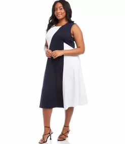 Karen Kane Plus Size Sleeveless Colorblock Dress 12 Karen Kane Plus Size Sleeveless Colorblock Dress -karen kane Sales Shop karenkane 2023 spring 1L14338W NAV 004